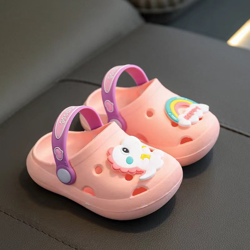 Baby Cartoon Animal & Rainbow Patched Pattern Colorful Soft Bottom Slippers-4
