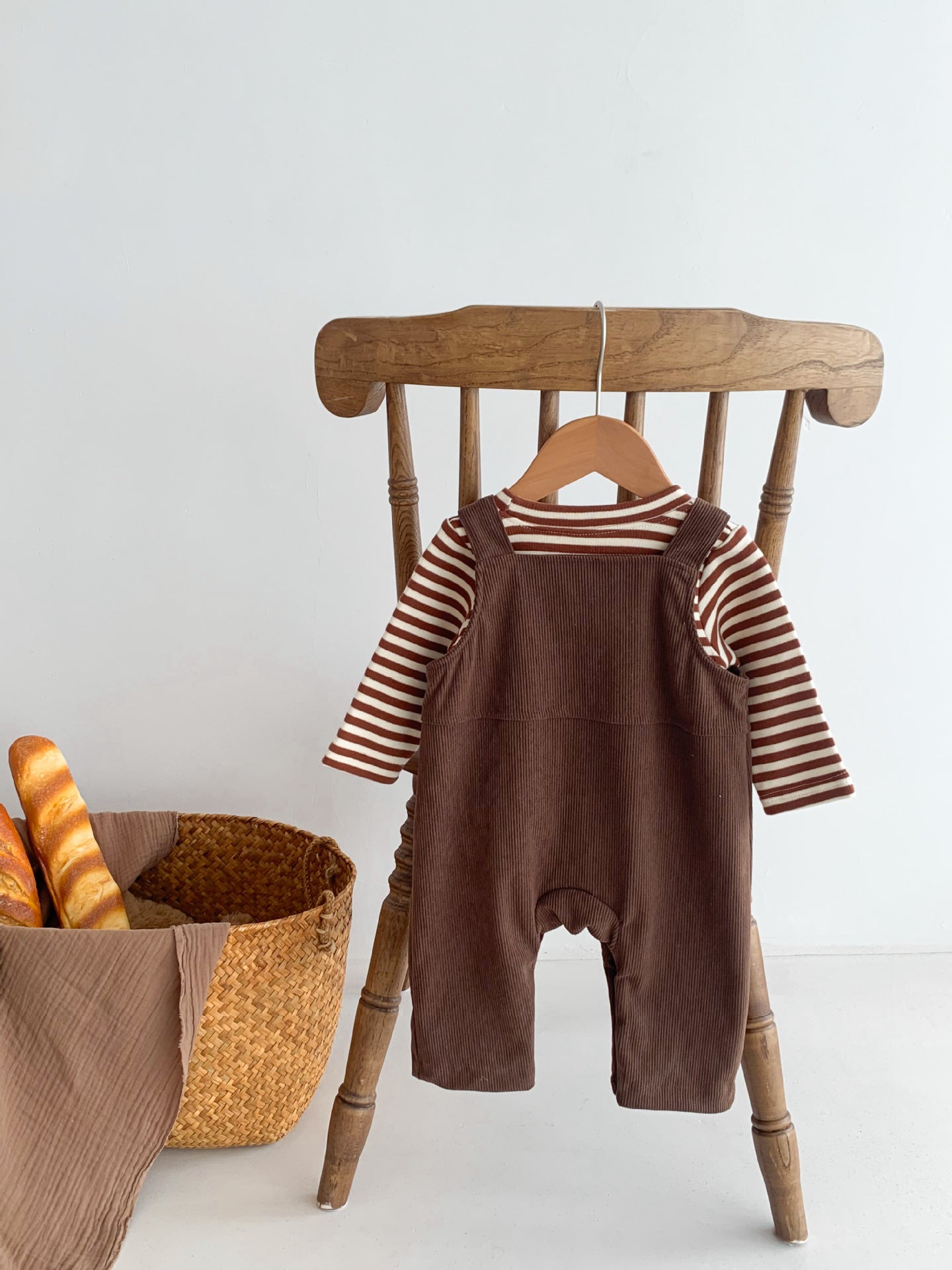 Infant Baby Bear Head Corduroy Combo Overalls In Sets-4
