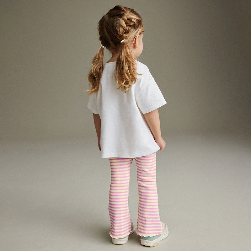 Summer Baby Kids Cartoon Unicorn Pattern T-shirt and Striped Pants Clothing Set for Girls-2