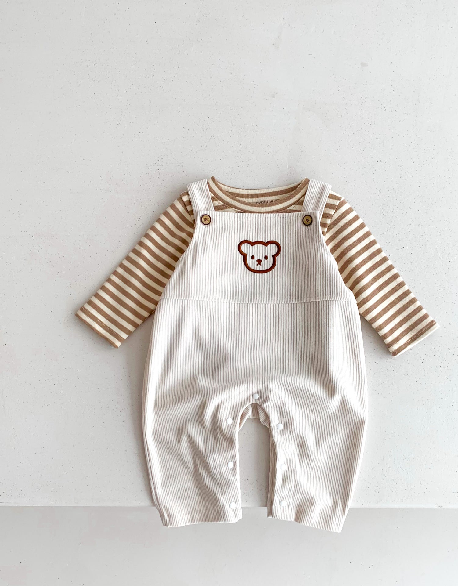 Infant Baby Bear Head Corduroy Combo Overalls In Sets-2